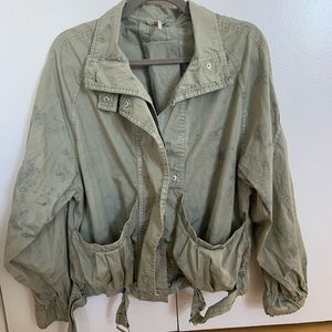 Green distressed free people utility jacket